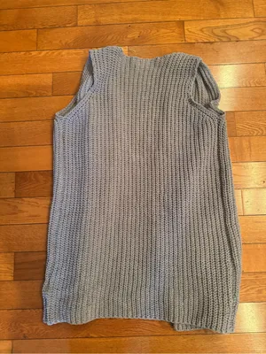 POL Gray Long Ribbed Knit Duster Cardigan Vest - Size Small (EUC) thumbnail 4