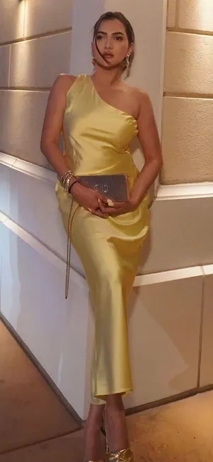 Zara maxi dress satin effect formal wedding asymmetrical lemon yellow wedding thumbnail 1