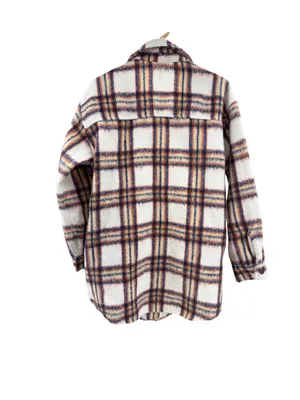 Maurices Lightweight Striped Jacket shacket in White, Blue, Orange plaid L fall thumbnail 2