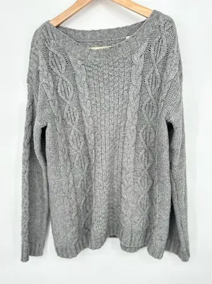 Jack Wills Womens Cable Knit Sweater Size 6 Grey Alpaca‎ Blend Fisherman Preppy thumbnail 1