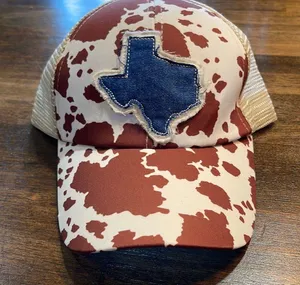 Cow Print Ponytail Trucker Cap With Denim Texas Patch thumbnail 1
