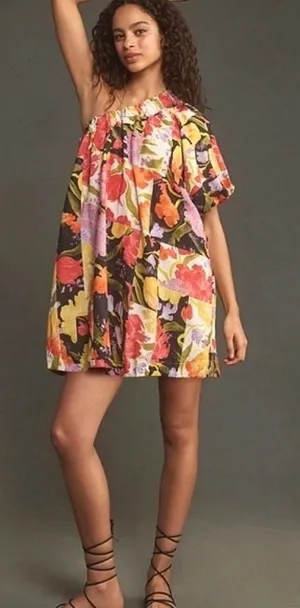 Anthropologie‎ x Yukiko Noritake floral one sleeve mini shift dress size xxsp thumbnail 1