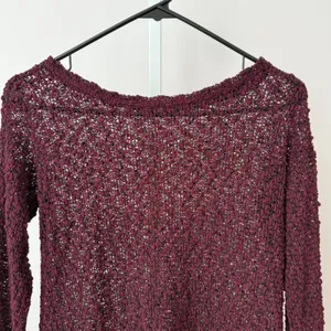Aeropostale Women M‎ Burgundy Textured Knit Long Sleeve Sweater Top thumbnail 2