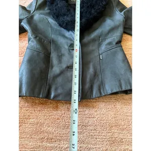 GUESS Dark Olive Genuine Leather Jacket with Black Faux Fur Collar Size S thumbnail 5