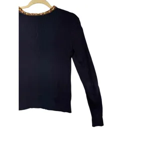 Tory Burch Black Knit Sweater‎ Textured Metallic Front Panel XS thumbnail 9
