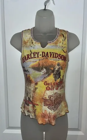 Harley Davidson Motorcycles VTG Streetwear Tank Ribbed Biker Babe Y2K Grunge Med thumbnail 1