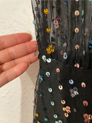 Dress the Population Black Sequin Collared Midi Dress Multicolor Button Down XS thumbnail 4