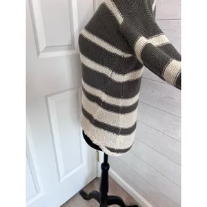 RDI gray white striped open knit V-neck sweater acrylic Size Small thumbnail 6