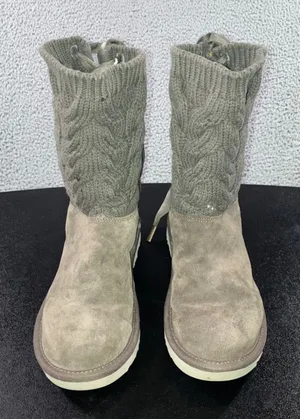 UGG Kiandra Boots Women 7 Willow Ribbon Suede Cable Knit Wool Lined‎ Pull On thumbnail 1