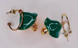 NEW! Dotted Mushroom Gold Metallic Earrings Mushrooms Dangle Dangling Teal Green thumbnail 1