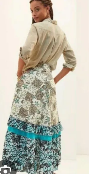 Anthropologie Raga Floral Patchwork Cotton Boho Earth Tones Maxi Skirt M $185 thumbnail 1