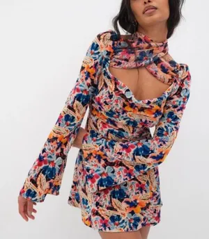 For Love and Lemons x Free People Paisley Brooklyn Smocked Abstract Dress NWT thumbnail 1