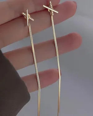 NEW cross dangle earrings, gold dangle drop earrings, trendy minimalist earrings thumbnail 2