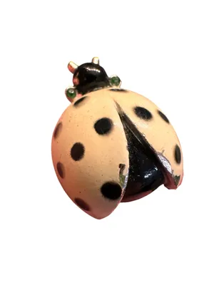 Vintage NEMO Ladybug Brooch Pin White Enamel Black Spots Silver Tone Green thumbnail 2