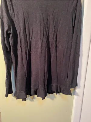 Susina Womens Size Large Long Sleeve T-Shirt Black Burnout Ruffle Hem Semi-Sheer thumbnail 7