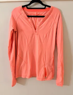 lululemon athletica Coral Pink Long-Sleeve Zip V-Neck Pullover thumbnail 1