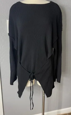 Free People FP Beach Brig Tie Front Pullover Tunic Sweater Black M OB1171652 thumbnail 1