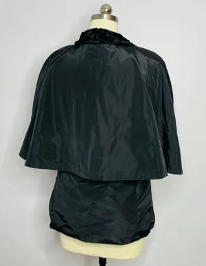Black Fur Lined Cape Coat- Size Medium- Missing Belt thumbnail 8