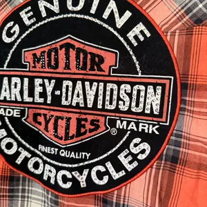 Harley Davidson Plaid Short Slv Snap Button Shirt S Orange Black Biker Western thumbnail 8
