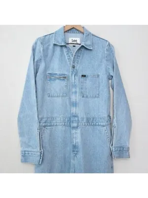 NWT Free People x Lee Union-Alls Coverall Denim Jumpsuit S Sky Blues Stripe thumbnail 10
