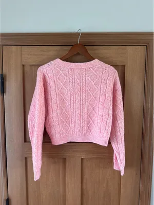 Topshop Wool Blend Cable Knit Crop Button Front Cardigan Pink Women’s XS thumbnail 6