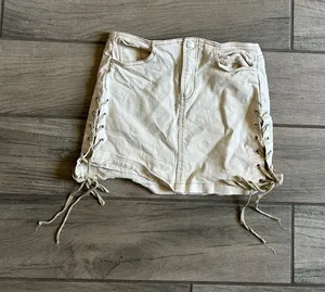Beige Lace-Up Mini Skirt - Women's Casual Chic thumbnail 1