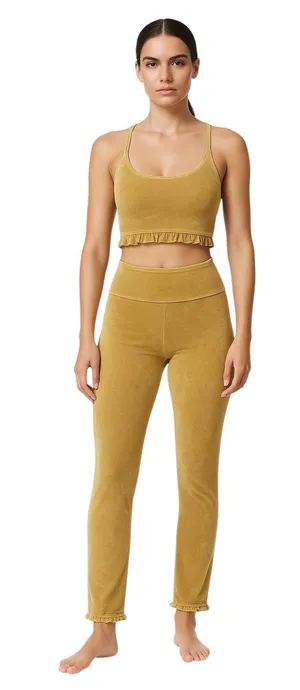 JoyLab Yellow Gold Velour Velvet Sleeveless Crop Top Leggings Pants 2 Pc Set XS thumbnail 1