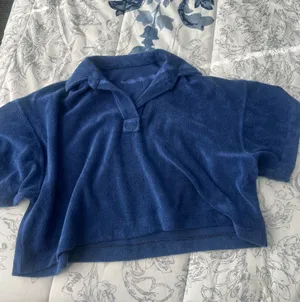 Daily drills terry cloth polo crop tee blue thumbnail 2