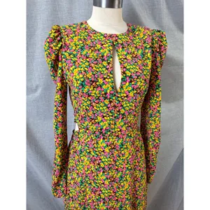 AFRM Yellow Floral Puff Sleeve Open Back Lattice‎ Detail Maxi Dress S thumbnail 3