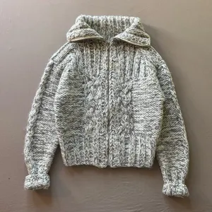 Chunky High Neck Wool Zip Up Sweater Gray thumbnail 1