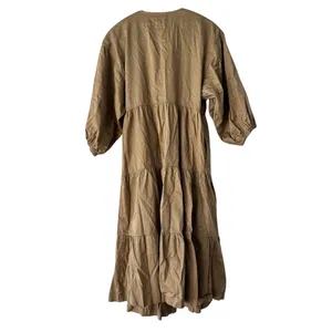 Sweet Baby Jamie‎ Wrap Midi Dress Tiered Casual Flowy Khaki Size M thumbnail 4