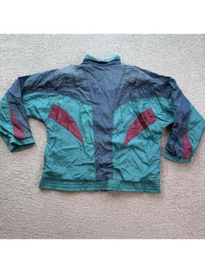 Vintage Early 90s Abstract Colorblock Windbreaker Jacket Teal Purple Boxy Large thumbnail 2
