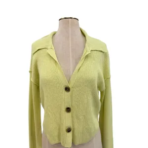 Free People Ella Cropped Cardigan Lime Green Ribbed Button Front Small‎ thumbnail 5