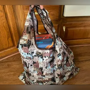 Cat Pattern Portable Reusable Shopping / Grocery Bag Brown thumbnail 6
