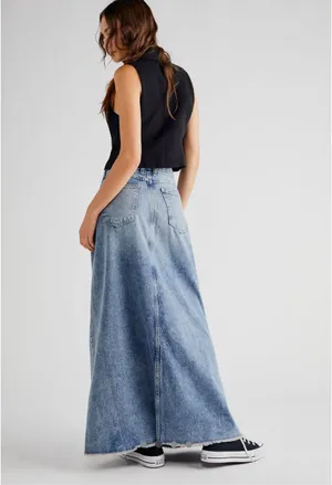 Free People We The Free Come As People Free You Are Denim Maxi Skirt Size 0 thumbnail 8