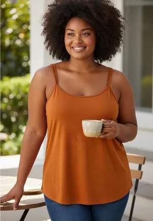 Lane Bryant Slim-Strap Scoop Tank Top - Rust Orange thumbnail 1