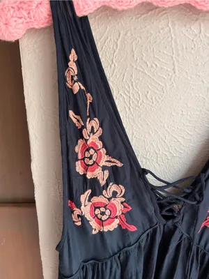 Free People Intimately Aida slip dress Vneck navy pink floral embroidered Small thumbnail 5