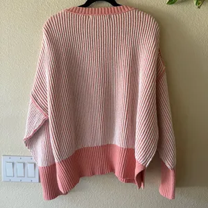 Altar’d State Women's Pink Striped Knit Sweater - Relaxed Fit thumbnail 2