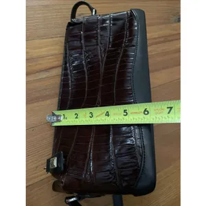 Brighton Vintage Croc Embossed Leather Shoulder Bag Brown Black Trapezoid Purse thumbnail 7