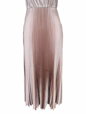 All Saints Pleated Satin Dress Size XS Brown Sleeveless Square Neck Maxi Pockets thumbnail 5