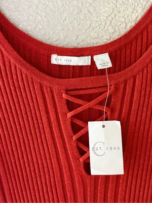 NEW Cato Juniors Large Red Ribbed Lace Up Fit & Flare Stretch Knit Dress thumbnail 7