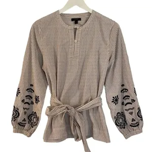J.Crew striped embroidered tie front blouse size M thumbnail 3