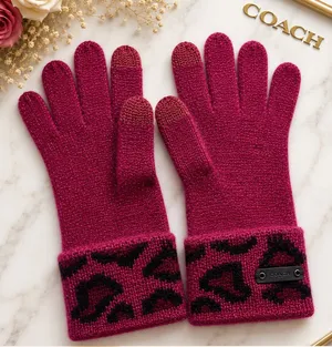 COACH Ocelot Angora Blend Tech Touch Gloves Raspberry Shimmer EUC thumbnail 1