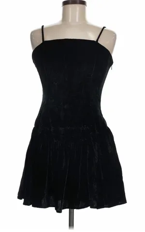 Maeve Drop-Waist Velvet Mini Dress Women Size M Black Goth Whimsigoth LBD thumbnail 1