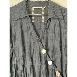 Soft Surroundings Black Crinkle Button Front Jumpsuit Boho Artsy Lagenlook MP thumbnail 2
