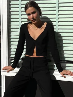 Zara Nwt Black Ribbed One Button Closure Cardigan Bloggers Fav Large thumbnail 1