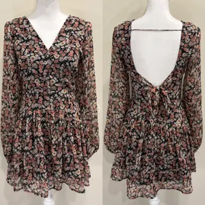 Bardot Cut Out Frill Dress Floral‎ Long Sleeve Back Tie Mini XS Cottage Prairie thumbnail 2