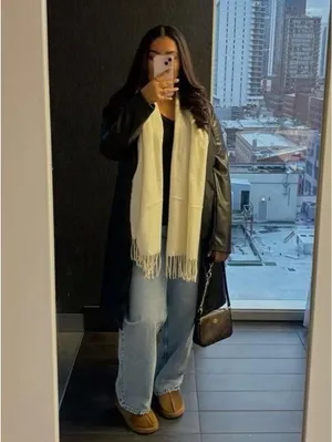 Steve Madden Womens Scarf Ivory White Mid Weight Muffler Fringe thumbnail 2