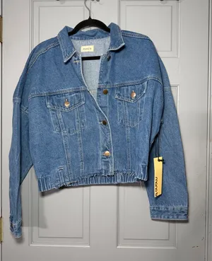 Mono B Blue Cropped Denim Jacket with Elastic Hem Size M thumbnail 1