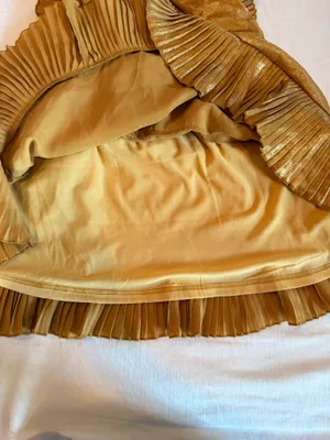 TCEC Metallic Gold Pleated Ruffle Mini Dress M Party Holiday thumbnail 3